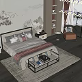 New Chinese background double bed 3d model