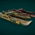 Two Modern and Rusted Ships With Open Decks and Hull Details