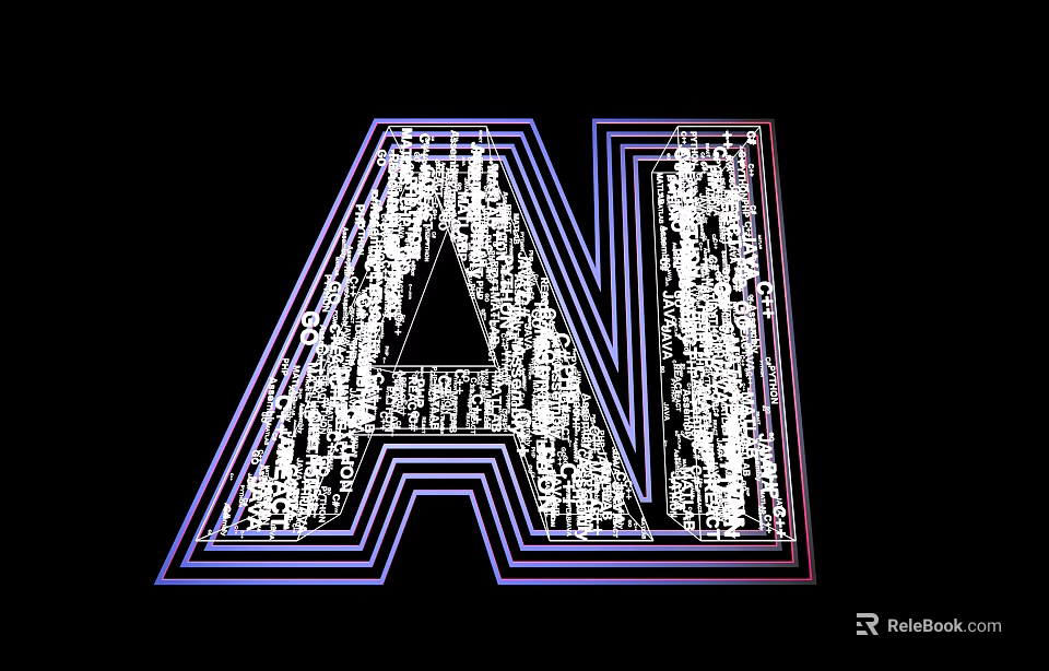 Futuristic 3D Typography Design With Digital Code Elements And Blue Purple Outline 3d model 