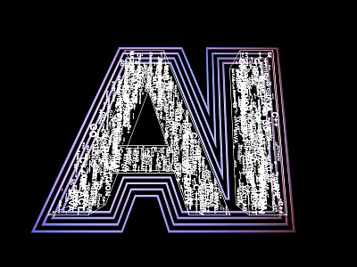 Futuristic 3D Typography Design With Digital Code Elements And Blue Purple Outline 3d model