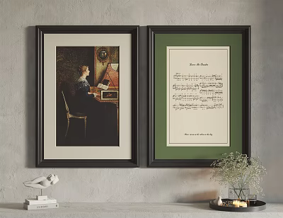 Framed Artwork Wall Decor With Vintage Painting Text Document Sculpture And Vase 3d model