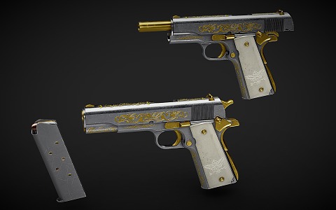 Pistol gold-plated 1911 semi-automatic pistol 3d model