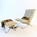 Comfortable Light Gray Accent Chair With Plaid Cushion And Ottoman With Tassel Blanket