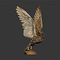 Detailed Owl Sculpture with Spread Wings Standing on Decorative Base