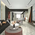 Elegant Modern Living Room Interior with Marble Accent Wall TV Sofa Coffee Table Decor