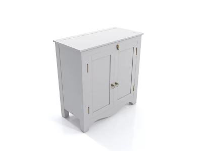 Modern White Bedside Cabinet With Double Doors Golden Handles And Sleek Design 3d model