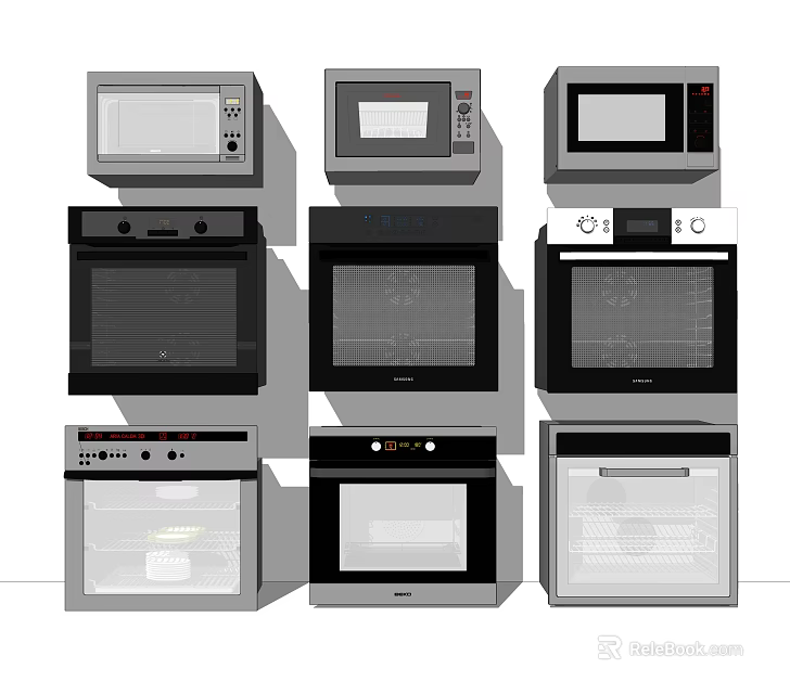 Modern Versatile Kitchen Appliances Including Microwaves And Ovens With Various Styles 3d model 