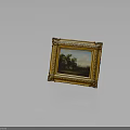 Classical Golden Carved Frame With Rural Landscape Oil Painting Houses Trees And Figures