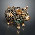 Decorative Piggy Bank As Household Item With Ornate Gold Black Patterns And Intricate Carvings