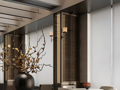 Contemporary Hotel Public Lounge Interior Design With Decorative Vase And Cozy Seats 3d model