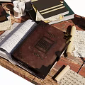 Vintage Leather Bound Books With Open Ancient Pages And Stacked Old Titles