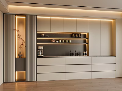 Elegant Modern Sideboard With Neutral Tones Lighting Storage Drawers And Open Shelves 3d model