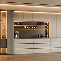 Elegant Modern Sideboard With Neutral Tones Lighting Storage Drawers And Open Shelves