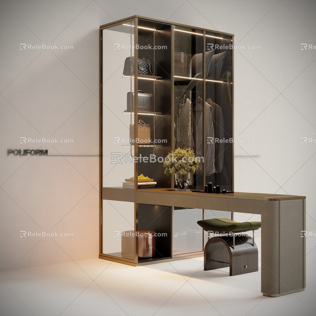 Modern wardrobe dressing table and chairs 3d model