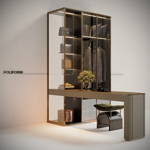 Modern wardrobe dressing table and chairs 3d model