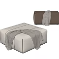 Modern Beige And Brown Ottoman Stools Featuring Soft Throw Blanket Accents