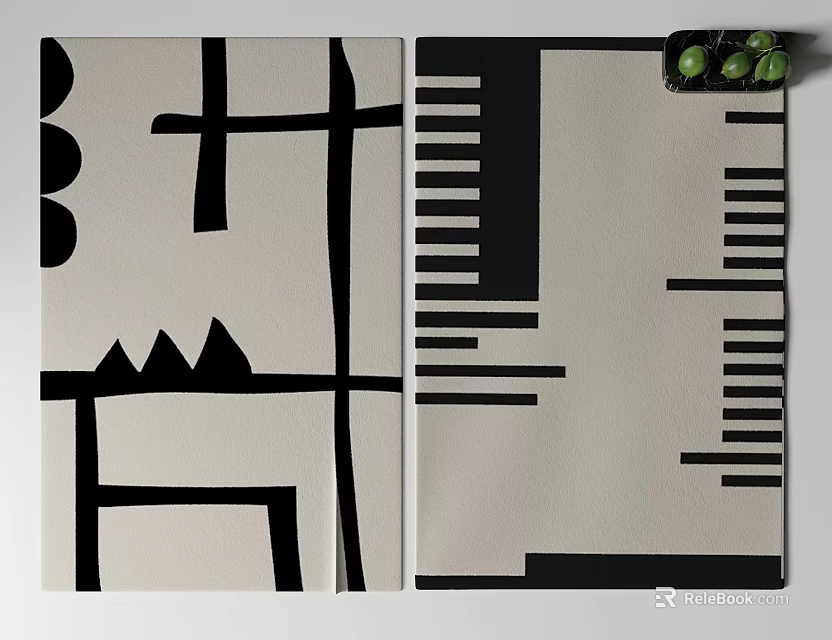 Modern Square Rugs Featuring Black And White Geometric Abstract Patterns 3d model