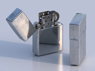 Silver Metal Lighters With Modern Design Open And Closed As Daily Life Supplies 3d model