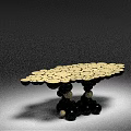 Modern Artistic Black Gold Dining Table With Round Speckled Top And Stacked Spheres Base