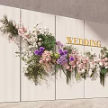 Wedding Background Wall With White Panel Design Golden Letters Pink Purple White Flowers Greenery Decorations