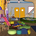 Modern Kindergarten Indoor Play Space With Slide Rock Climbing Wall Colorful Mats And Toys