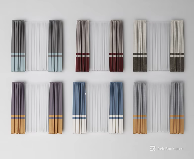 Stylish Curtains With Various Color Stripes And Modern Design For Home Decor 3d model 