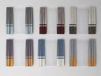 Stylish Curtains With Various Color Stripes And Modern Design For Home Decor 3d model