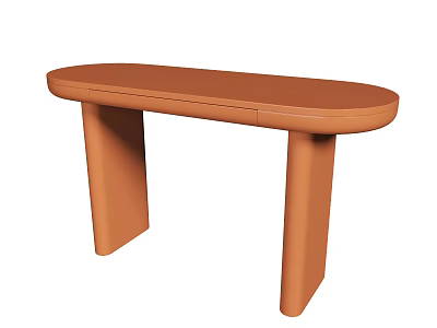 Modern Curved Desk With Orange Tabletop And Stylish Column Legs Design 3d model