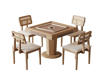 Wooden Mahjong Entertainment Table With Four Upholstered Chairs And Round Base 3d model