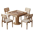 Wooden Mahjong Entertainment Table With Four Upholstered Chairs And Round Base