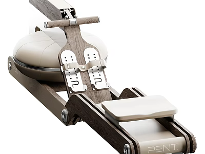 Modern Rowing Machine With Wooden Frame White Seat Pedals And PENT Design 3d model