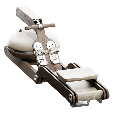 Modern Rowing Machine With Wooden Frame White Seat Pedals And PENT Design 3d model