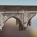 Stone Corner Structure With Arched Design And Decorative Architectural Details