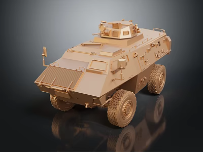 Sand Colored Armored Wheeled Military Vehicle With Turret And Heavy Armor 3d model