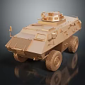 Sand Colored Armored Wheeled Military Vehicle With Turret And Heavy Armor