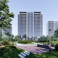 Modern High Rise Residential Complex With Green Spaces Walkways And Leisure Area