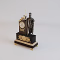 Antique Table Clock With Standing Figure Statue On Dark Base With Gold Decorations