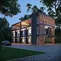 Modern Boutique Guesthouse Building With Wooden Facade Glass Windows And Natural Tree Surroundings