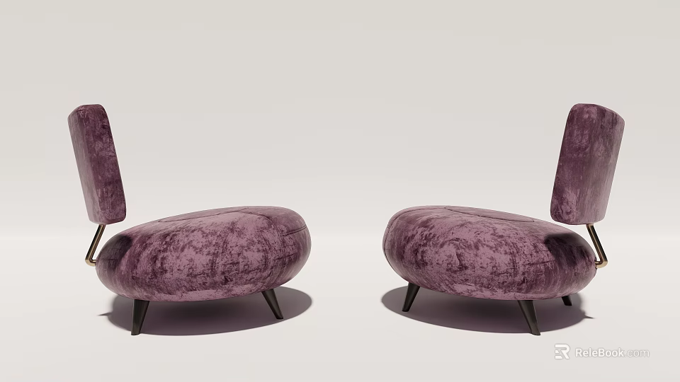 Purple Velvet Accent Chair With Round Shape And Black Tapered Legs 3d model 