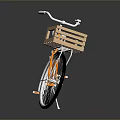 Classic Orange Bicycle With White Seat Wooden Front Basket And Silver Spokes
