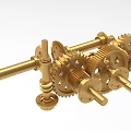 Industrial Equipment Precision Engineered Mechanical Structure with Golden Gears and Interconnected Shafts