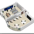 Modern Public Office Area Design With Multiple Workstations Meeting Table And Large Digital Display Screens