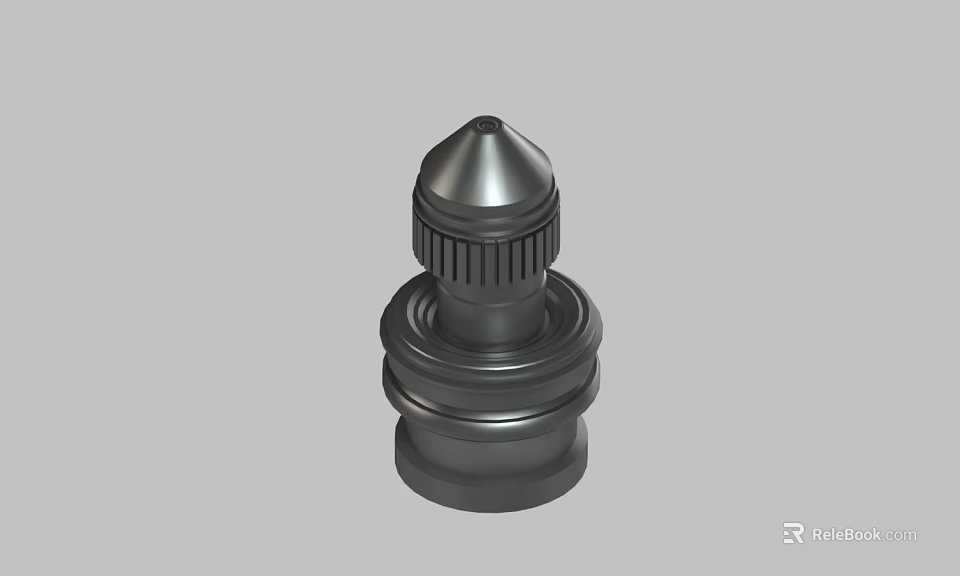 Black 3D Rendered Industrial Metal Part With Conical Top Threaded Middle And Circular Base 3d model 