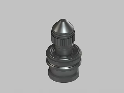 Black 3D Rendered Industrial Metal Part With Conical Top Threaded Middle And Circular Base 3d model