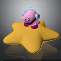 Cute Pink Cartoon Character Wearing Blue Headphones Sitting On Yellow Star
