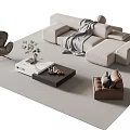 Modern Beige Sectional Sofa Set With Accent Chairs Coffee Table And Throw Blanket