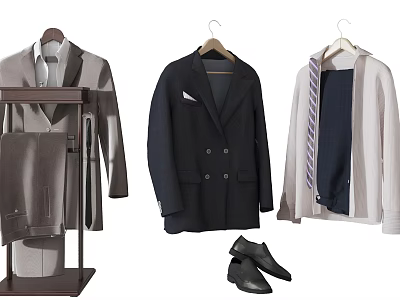 Men's Formal And Casual Clothing Display With Suits Jackets Ties Coats And Shoes 3d model