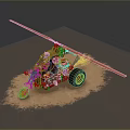 Custom Three Wheeled Vehicle With Orange Propeller And Decorative Parts In Sand