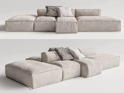 Modern Sectional Sofa With Light Beige Fabric Plush Cushions Modular Design For Living Room 3d model