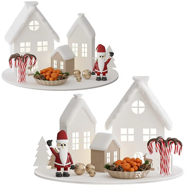 Christmas Building Block Scene With Houses Santa And Decorations 3d model 